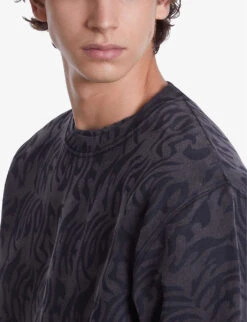 THE KOOPLES Graphic-print Ribbed-trim Cotton Sweatshirt -Baker Klein Shop R04197351 BLACKWASHED ALT04