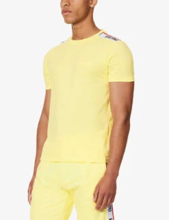 MOSCHINO Logo-tape Stretch-cotton T-shirt -Baker Klein Shop R04199707 YELLOW21 ALT02