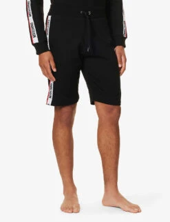 MOSCHINO Brand-tape Slip-pocket Stretch-cotton Shorts -Baker Klein Shop R04199717 BLACK555 ALT02