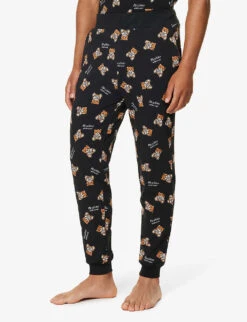 MOSCHINO Bear-motif Ribbed-waistband Stretch-cotton Pyjama Bottoms -Baker Klein Shop R04199719 FANTASYPRINTBLACK555 ALT02