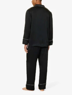 MOSCHINO Logo-embroidered Contrast-piping Satin Pyjama Set -Baker Klein Shop R04199720 BLACK555 ALT02