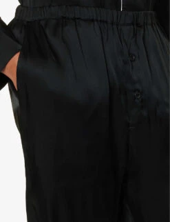 MOSCHINO Logo-embroidered Contrast-piping Satin Pyjama Set -Baker Klein Shop R04199720 BLACK555 ALT04