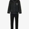MOSCHINO Logo-embroidered Contrast-piping Satin Pyjama Set -Baker Klein Shop R04199720 BLACK555 M