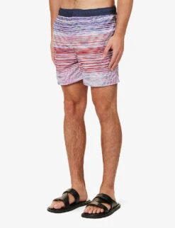 Missoni Stripe-pattern Brand-patch Swim Shorts -Baker Klein Shop R04200690 REDVIOLETBLUE ALT02