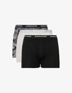 Bjorn Borg Pack Of Three Essential Branded-waistband Regular-fit Stretch-cotton Boxers